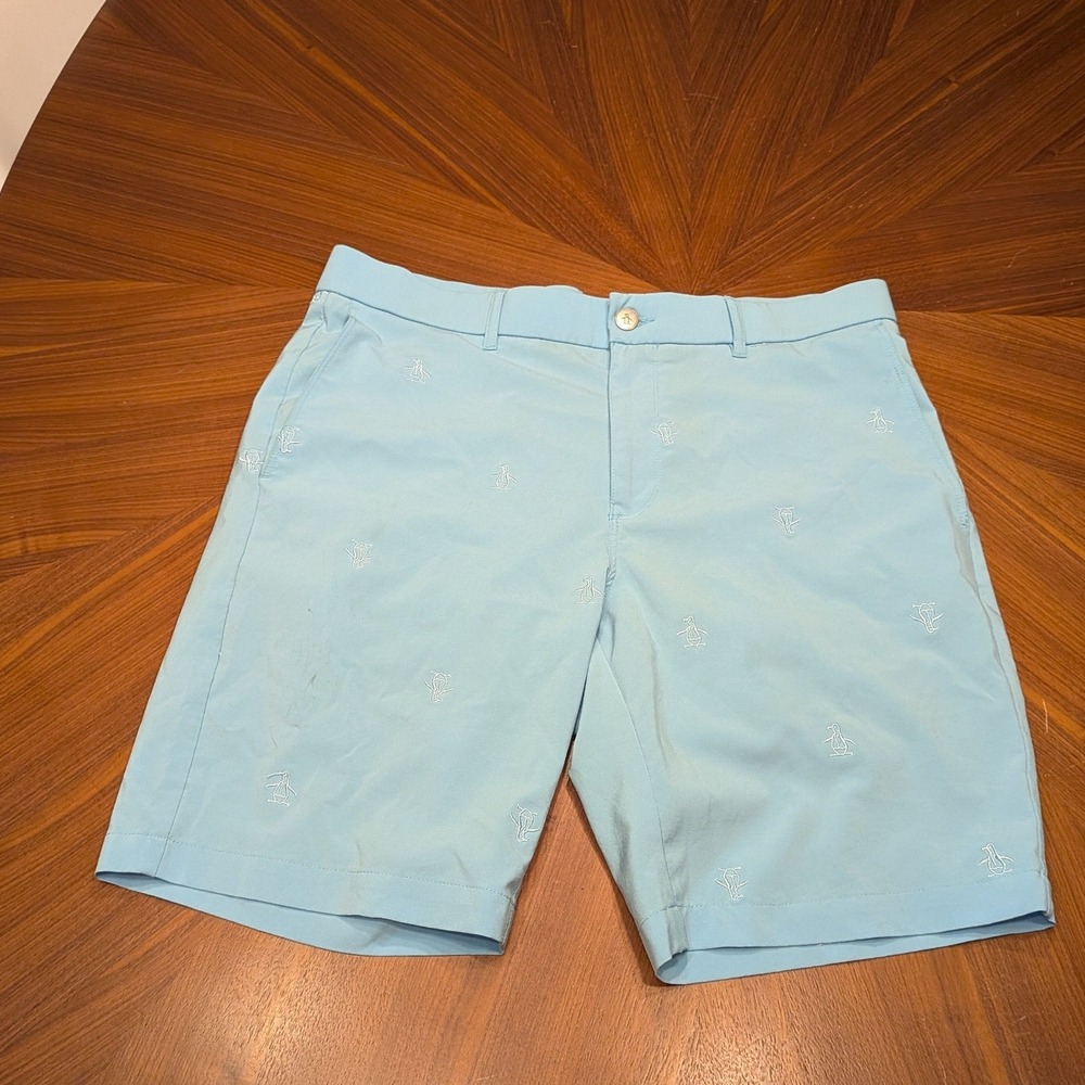 Original Penguin Golf Shorts Mens 32 Blue Good Embroidered Logo Stretch PE26787